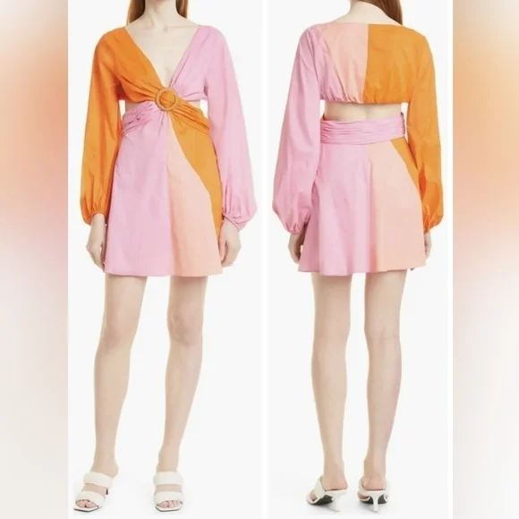Staud Gulf A-Line Cutout Dress in TANGERINE/ GRAPEFRUIT/ PETAL Size 4 - Picture 11 of 12